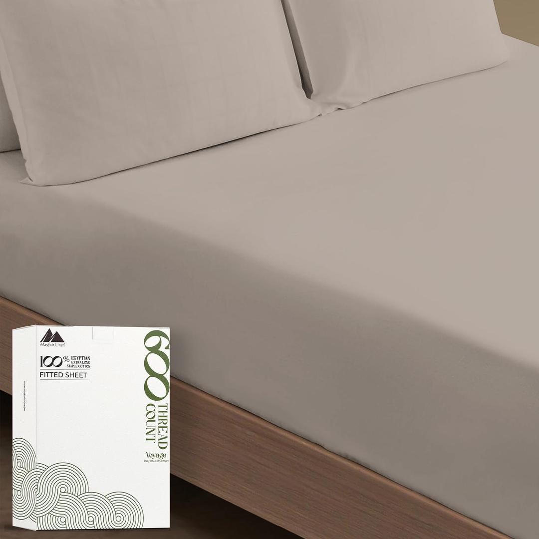 MAYFAIR LINEN Twin XL Fitted Sheet Only - 100% Egyptian Cotton 600 Thread Count 16" Deep Pocket Fitted Sheet Twin XL, Soft Cooling Sateen Weave Bottom Sheet, Fits College Dorm Mattress - Taupe