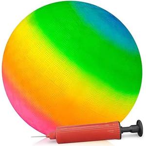 ArtCreativity 16 Inch Rainbow Playground Ball for Kids, Durable Rubber, Includes Hand Pump, Bouncy Outdoor Toy for Backyard, Park, Beach, Boys and Girls Ages 3+