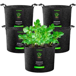 VIVOSUN 5-Pack 20 Gallon Plant Grow Bags, Heavy Duty Thickened Nonwoven Fabric Pots with Handles (Black)