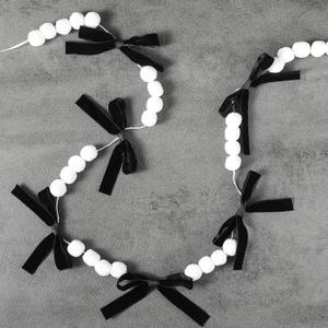 2 Pack Black Bow Decorations Black Bow Garland Banner Decor with Wool Felt Ball Pre-Strung Bows Party Decorations for Coquette Baby Shower Bridal Shower Party Supplies