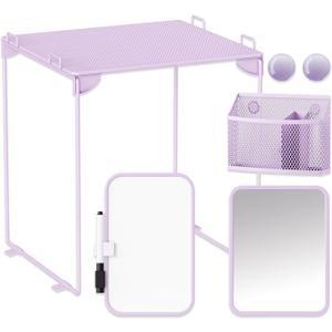 Svartur Locker Accessories with Locker Shelf, Magnetic Mirror, Magnetic Pen Holder, Magnetic Small Whiteboard, Back to School Essentials Locker Decorations, 7 Piece Locker Organizer for Work, Purple