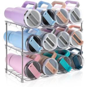 Larger Water Bottle Organizer for Stanley 40 oz Tumbler, Stackable Water Bottle Holder Rack for Cabinet, Kitchen Storage Organizer for for Stanley Cup Accessories, Tumbler Storage Holder, 3 Pack