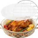 11 Inch Enamel Roasting Pan with Rack and Lid, Russian Style Deep Round Oven Baking Pot Roaster Pan Set for Chicken, Turkey Breast, Lasagna, Oven to Table, Stovetop Safe