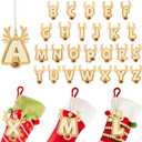 26 Pcs Christmas Initial Stocking Letter Tags Cute Reindeer Letter Ornaments Wooden Deer A-Z Alphabet Name Tags for Christmas Rustic Decor(Yellow Letter)