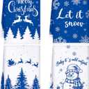 Sratte 4 Pcs Blue Christmas Kitchen Towels 16 x 24 Inch Merry Christmas Hand Towels Winter Let It Snow Snowman Dish Cloths Absorbent Xmas Tea Dishcloths for Home Bathroom Xmas Kitchen Decor