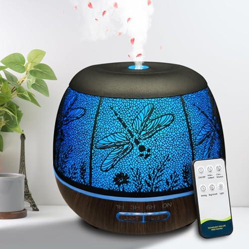 Roonbo Diffusers for Essential Oils Large Room 400ml,Essential Oil Diffuser for Home with R/C,Cool Mist Humidifiers for Bedroom,7 Colors Changed & 3 Mist Mode Waterless Auto Off for Decor Dragonfly