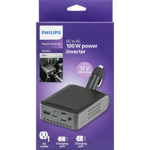 Philips Direct Plug Power Inverter 1 AC Outlet 1 USB-A 1 USB-C 100W