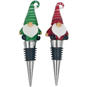 Gnome Wine Bottle Stoppers Set of 2 - Christmas Red/Green Reusable Universal Bottle Stopper Silicone Saver Handmade Glass Unique Gifts Holiday Bar Wedding - Vibrant Colors! (2)
