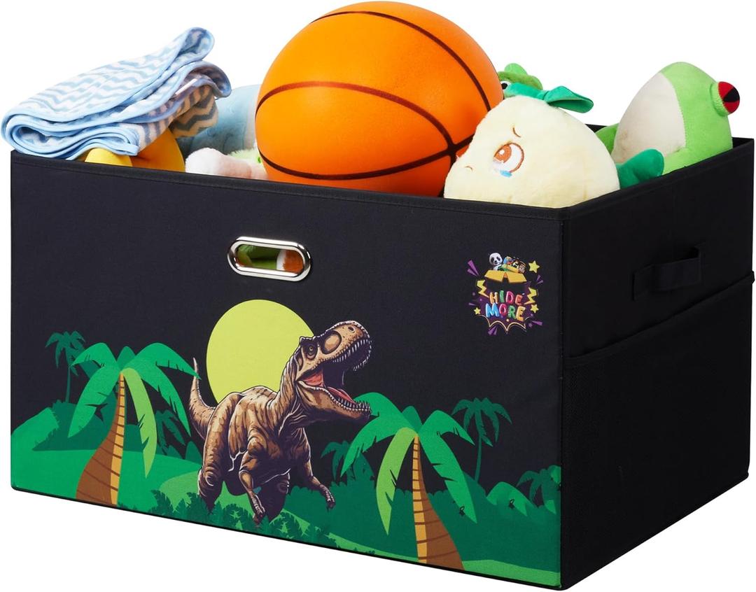 Large Collapsible Sturdy Toy Box for Kids (62x40x36cm), Toy Storage Organizer Bins for Boys, Girls, Living Room, Playroom, Nursery, Kids Toybox, Made with MDF Board (Black)