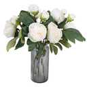 IPOPU Silk White Flowers Artificial Peonies 5PCS 10heads Vintage Fake Peonies Silk Peonies with Stems Real Look for Spring Decorations Floral Arrangements Home Table Centerpiece (White)