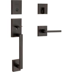 Kwikset San Clemente Front Door Lock Handle and Deadbolt Set, Entry Handleset Exterior with Interior Reversible Lever, Venetian Bronze, Pick Resistant SmartKey Rekey Deadbolt Security