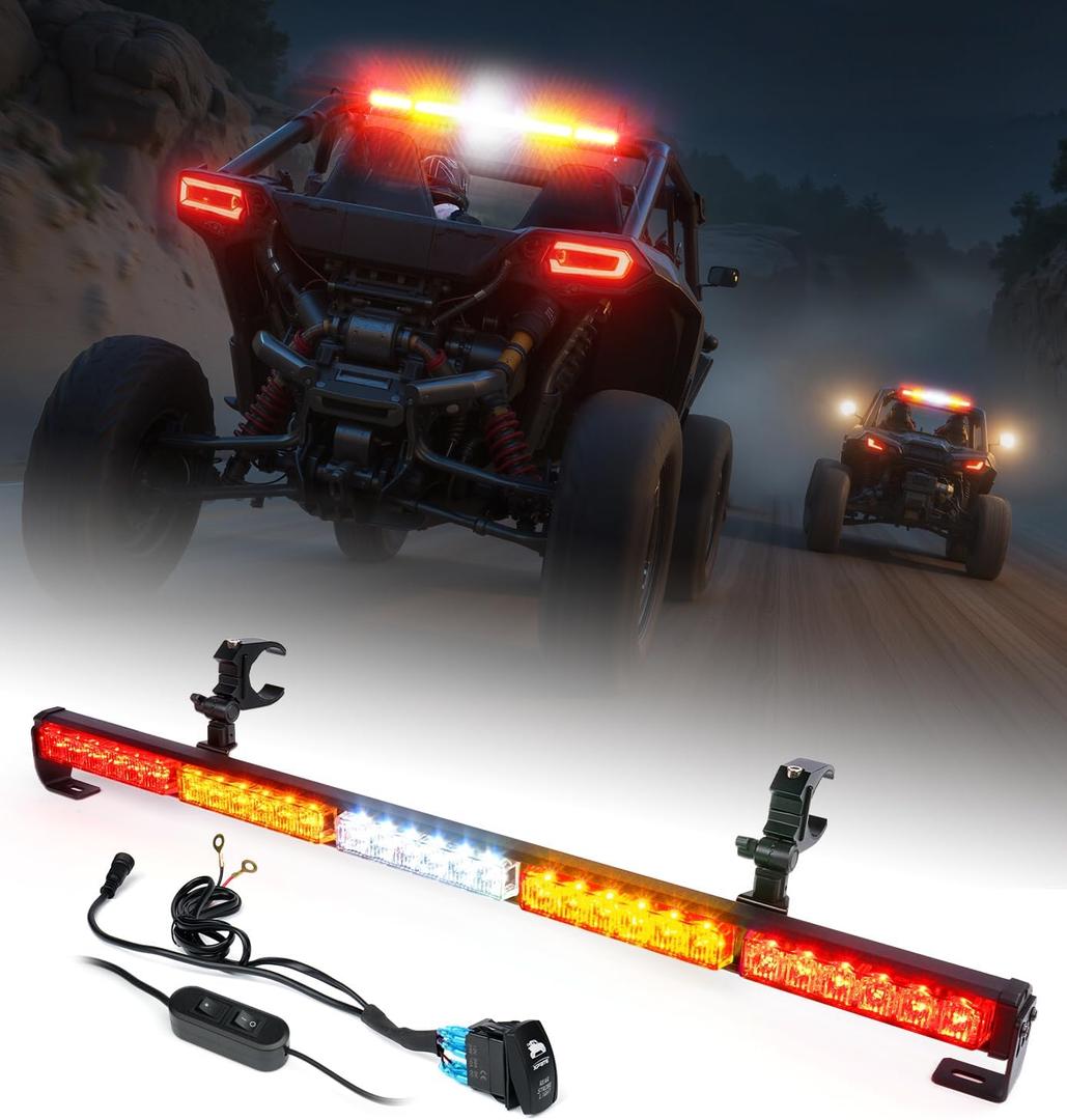 30'' UTV LED Chase Light Bar w/ 1.75''-2'' Roll Cage Mount Bracket Rear Chase Light Bar w/Brake, Running, Reverse & Turn Signal Lights for Polaris RZR Can-Am Yamaha, Kawasaki 4x4 Trucks (RYWYR)