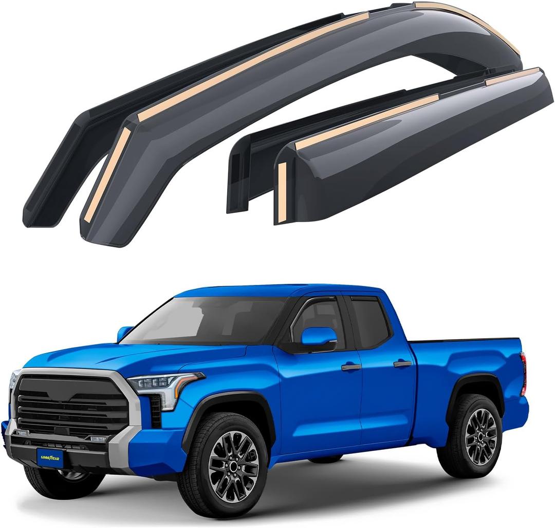 Goodyear Shatterproof in-Channel Window Deflectors for Toyota Tundra 2022-2025 Double Cab, Rain Guards, Window Visors for Cars, Vent Deflector, Car Accessories, 4 pcs - GY007864
