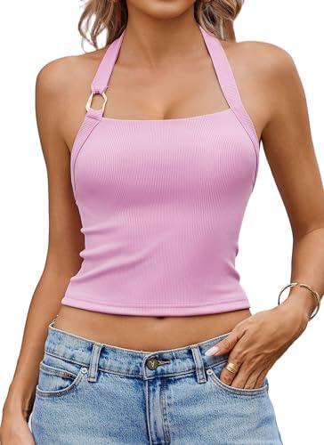 Avidlove Halter Tops for Women Double Lined Sexy Ribbed Crop Tank Top Backless Going Out Cami Slim Fit Y2K Outfits XL