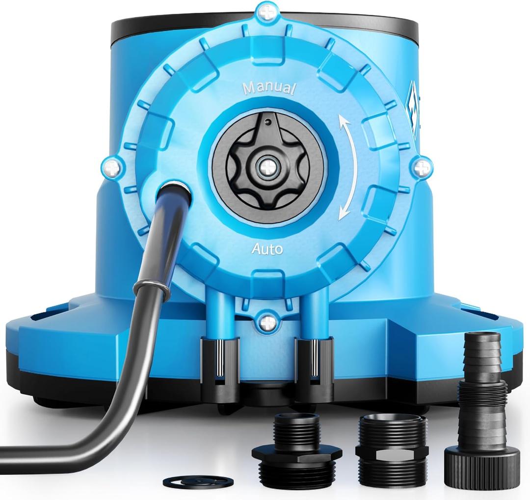 2025Upgraded 1/3 HP Automatic Swimming Pool Cover Pump 2250 GPH Submersible Water Pump, Water Removal with 3/4 Check Valve Adapter & 25ft Power Cord, Drainage for Ponds, Rooftops, Water Beds