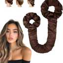 BONNET QUEEN Large Satin Heatless Hair Curler for Long Thick Hair, All-in-One Overnight Curling Rod, Heatless Curls Bun with Built-in Scrunchies, Day-to-Night Styling for Sleep, Travel & Gym, Brown