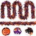 Pack Of 2 33Ft Holiday Garland, Tinsel Garland with Orange Pumpkin Black Ghost Purple Bat for Home Tree Indoor Outdoor Door Garden Party Vocation Decorations