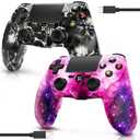 2 Pack Wireless Controller for PS4, Controller for Sony PlayStation 4, Double Shock 6-Axis Motion Sensor, Sensitive Touch Pad, Built-in Speaker & 3.5mm Headset Jack, Compatible with PS4/Pro/Slim (Pink & Black)