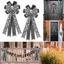 Super Holiday Halloween Decorations, 2PCS Black Halloween Skull Bow Wreaths for Front Door, for Wall Home Porch Party Indoor Outdoor Holiday Decor