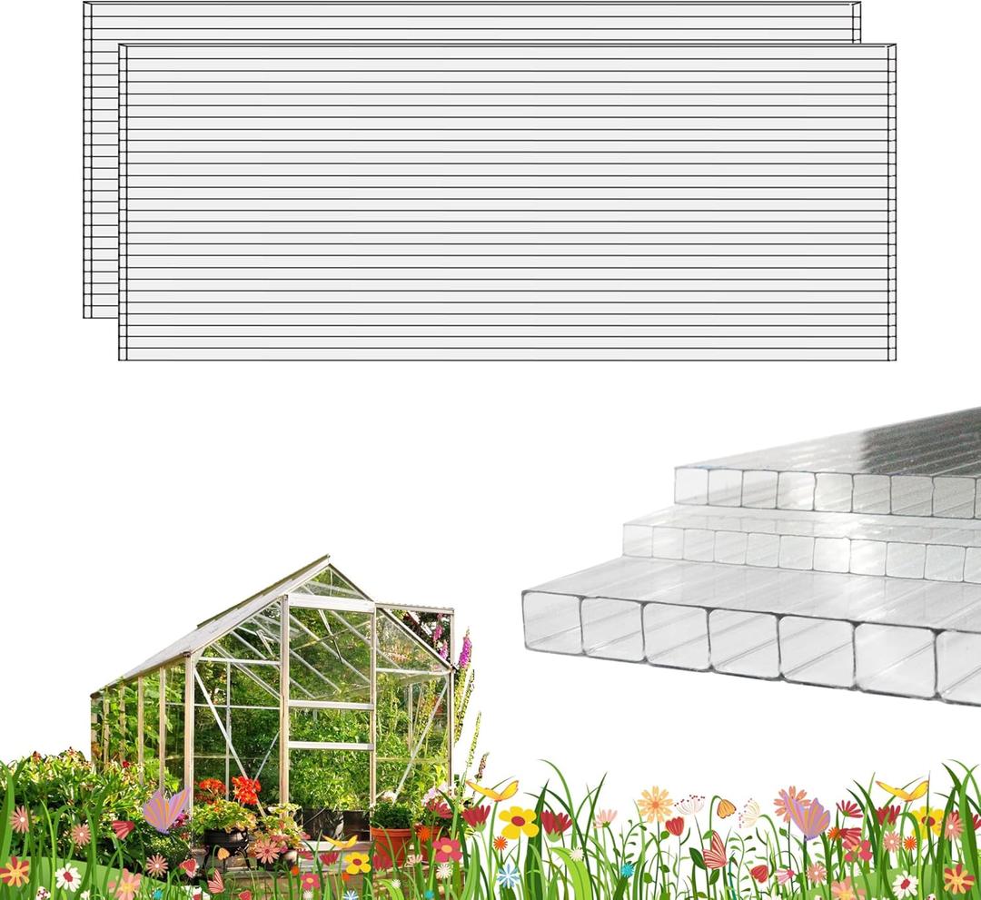 3 PCS 4' x 2' x 0.24'' Polycarbonate Greenhouse Panels, Double Layer Polycarbonate Panels, Outdoor Waterproof, UV Protected, Impact Resistance Clear Sheets, for Garden and Greenhouse
