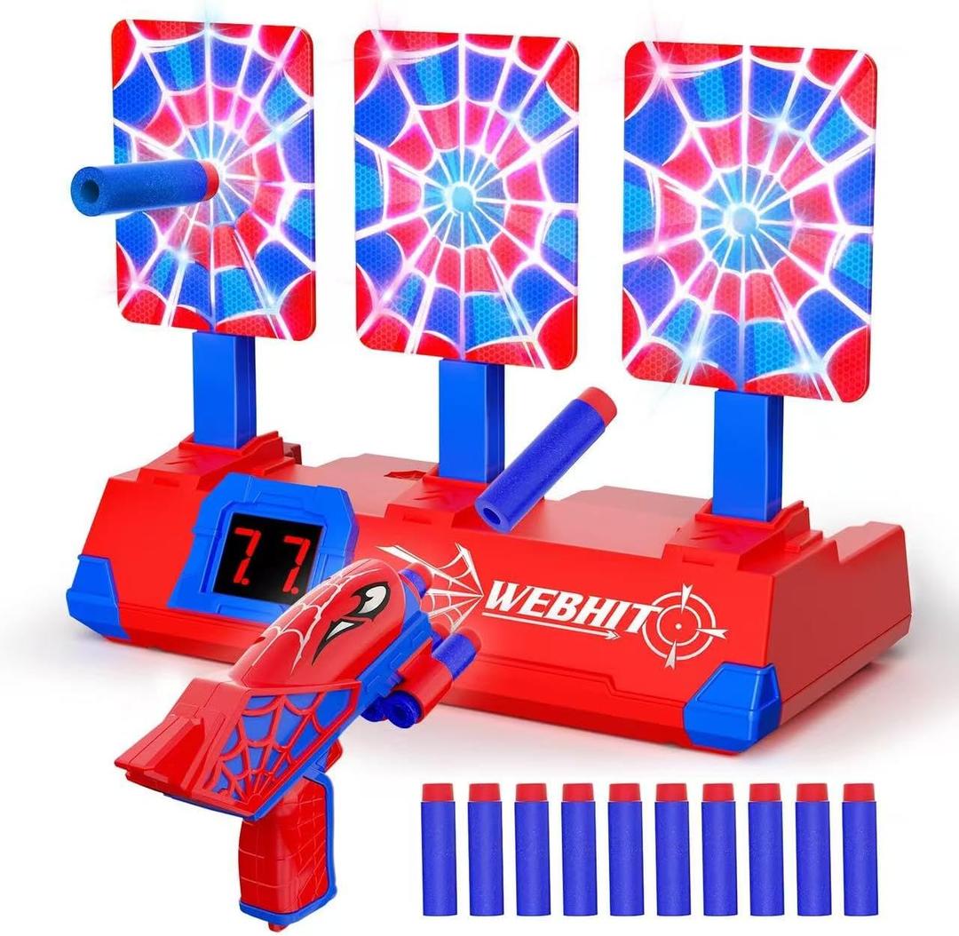 Shooting Toys for 3-12 Year Old Boys, Hero Styles with Glowing Web&Sounds,LCD Scoring and Auto Reset 3 Shooting Targets,Indoor Outdoor Kids Family Games Birthday Easter Gifts for Boys Toys Age 3-12