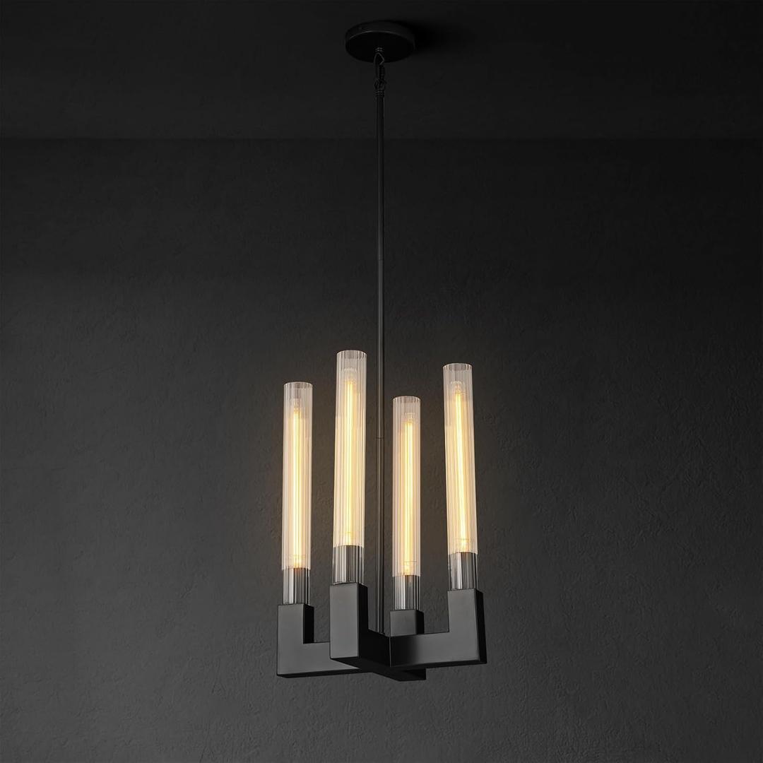 Glass Tube Black Pendant Lights Kitchen Island, Adjustable Cord Modern Pendant Light Fixtures,Kitchen Pendant Lighting Over Island,Indoor Chandeliers for Bedroom, Included Bulb (7-black-19in)