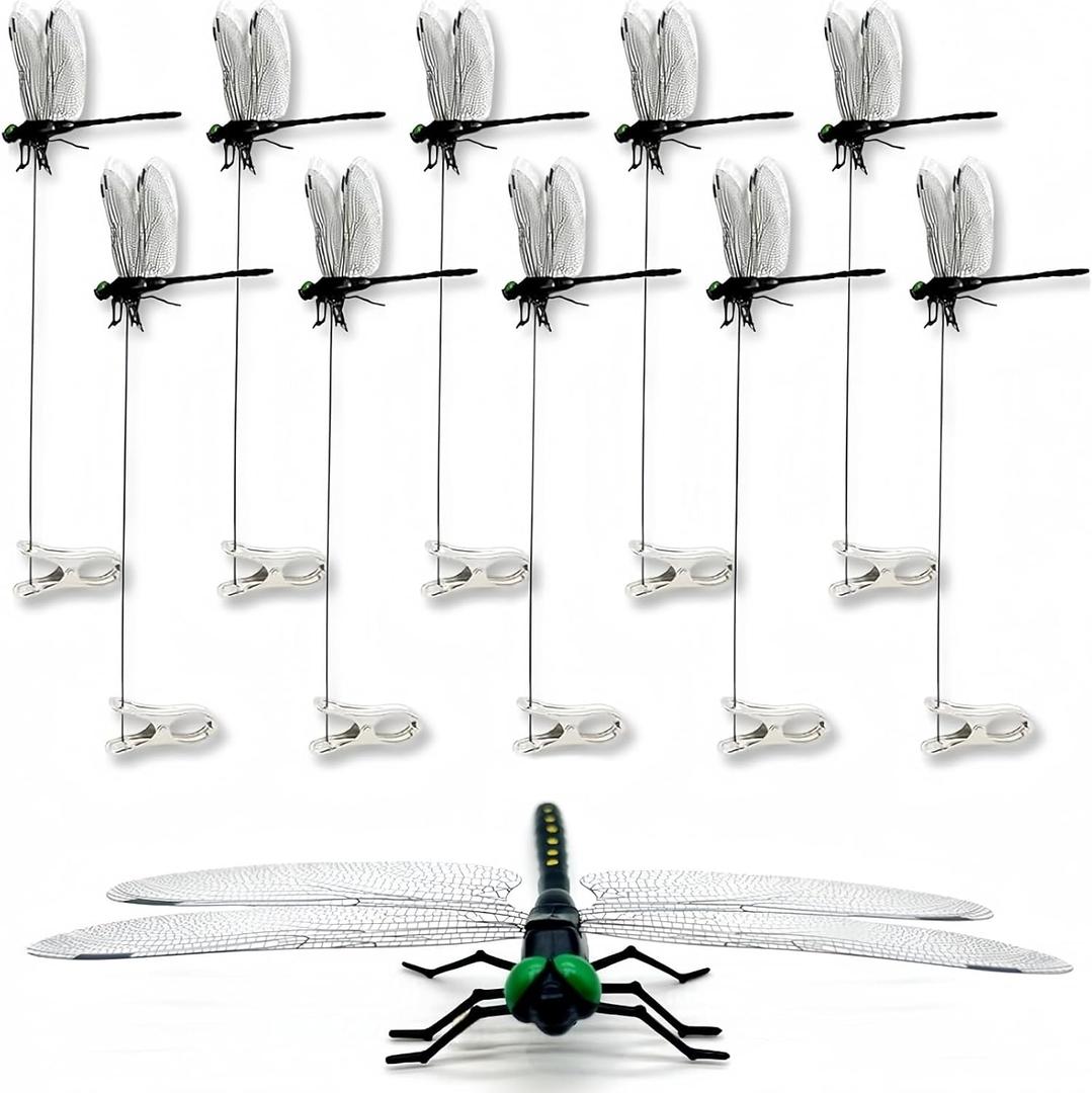2026 New Dragon Fly Clips for Bugs Repellent, 3D Artificial Dragonfly Hat Clip, Dragonfly Garden Decor (10PCS) (10, Black)