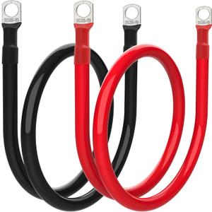 2 AWG Battery Cable 2 Gauge Battery Inverter Cables with 3/8 in Lugs Pure Copper Power Inverter Wire Set for Solar Marine Boat RV Car Motorcycle (3FT, 1 red +1 black cable)