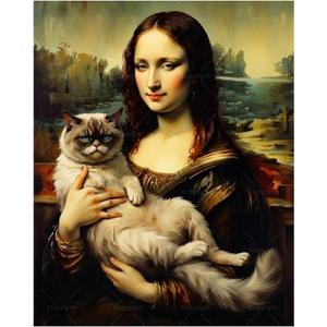 Mona Lisa and Cat Paint by Numbers Kit for Adults - DIY Classic Painting on Canvas 16x20 Inches, Acrylic Paint Set, Suitable for Beginners, Art for Home Decoration or Gifts