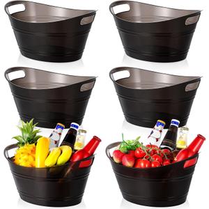meekoo 6 Pcs Plastic Ice Buckets Bulk with Handles 4.5L Oval Storage Tub Large Capacity Ice Drink Bucket for Party Bar Wine Beer Champagne Beverage Bottle Cooler (4.5 L,Black)