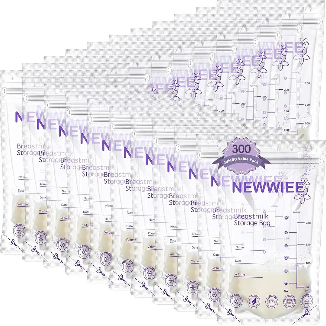 Newwiee 300 Count Breastmilk Storage Bags 8 oz Breast Milk Storing Bags Milk Storage Bags for Breastfeeding with Pour Double Seal Self Spout Standing Breastmilk Storing Bags(Purple)