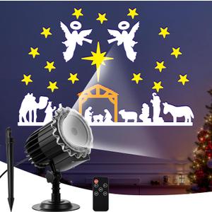 Meonum Christmas Nativity Scene Projector Lights Outdoor, 2025 Upgrade Waterproof Nativity Silhouette Light Power Supply with Remote Control Scene onto Outdoor Indoor Wall Windows Garage Doors