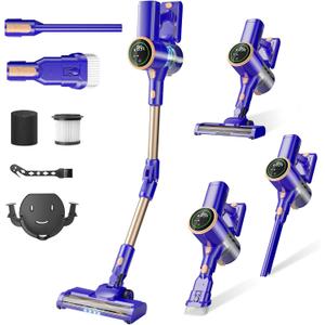 Cordless Vacuum Cleaner, 180 Bendable Wand Stick Vacuum Cleaners with Touch Screen, 8-in-1 Vacuum with Lightweight Rechargeable Battery, Longlasting Runtime for Home Hard Floor Low-Pile Carpet (Blue)