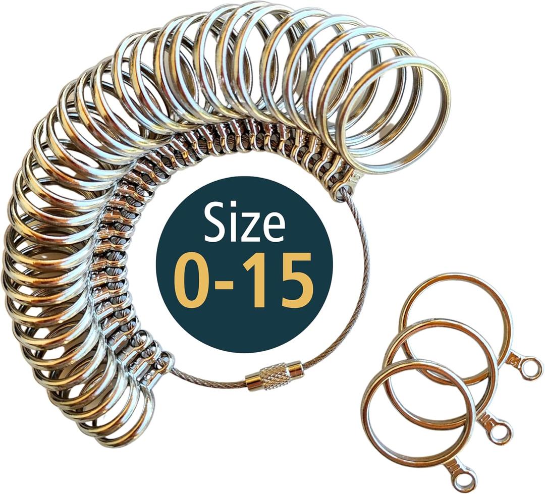 Ring Sizer for Men and Woman Sizes 0-15 Including 1/2 Sizes - Metal Finger Measuring Sizing Tool - 30 Pieces