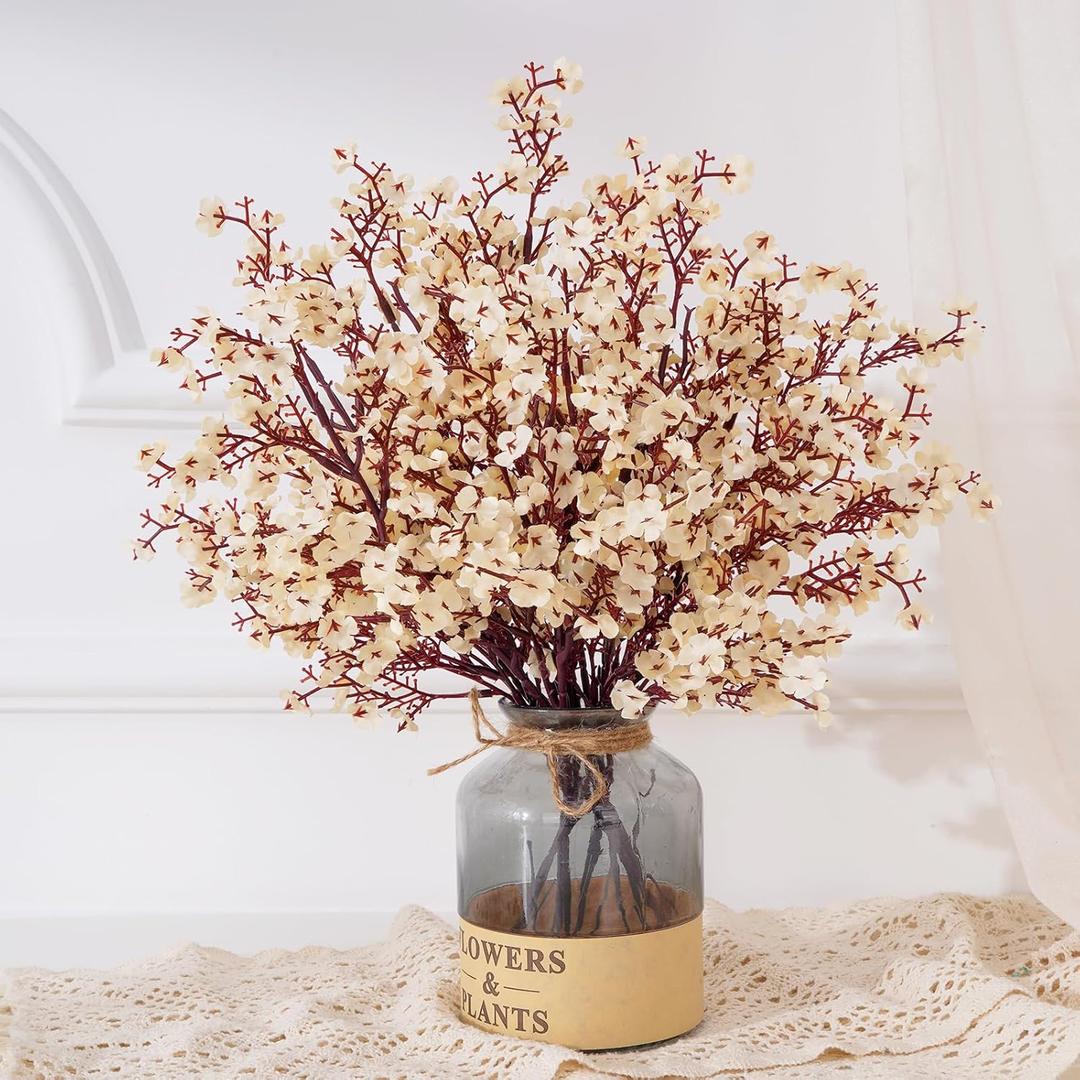 Yastouay 5 Pcs Fake Flowers Artificial Flowers, Real Touch Silk Flowers Faux Artificial Flowers for Decorations, Champagne Babys Breath Artificial Flowers Bulk for Spring Decor Floral Arrangement