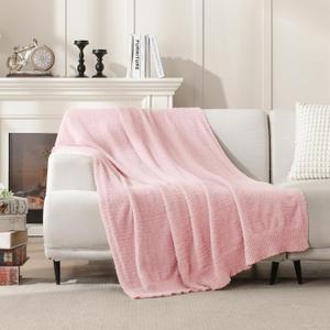 JOOJA Knit Throw Blanket Super Soft Warm Blanket for Couch Lightweight Fluffy Blanket for Bed Sofa 60x80 Inches , Pink