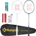 Badminton Racket Set of 2 Carbon Shaft Rackets, 3 Shuttlecocks, 2 Overgrips and 1 Racket Bag | Badminton Rackets and Birdies Complete Sets for 2 Players Backyards Games Beginners Adults