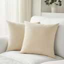 Meekio Set of 2 Light Beige Pillow Covers 22 x 22 Inch Farmhouse Boho Decorative Throw Pillow Covers Linen Cushion Covers for Sofa Couch Dcor