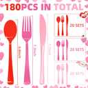 153 Pcs Pink Plastic Silverware Heavy Duty Disposable Tableware Sets Includes Spoons Forks Knives for Mother's Day, Birthday, Bachelor Party, Baby Shower