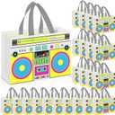 24 Pcs 80s90s Party Favor Bags Non Woven Retro Radio Grocery Bags for Hip Hop Birthday Disco Rock Party (Yellow)