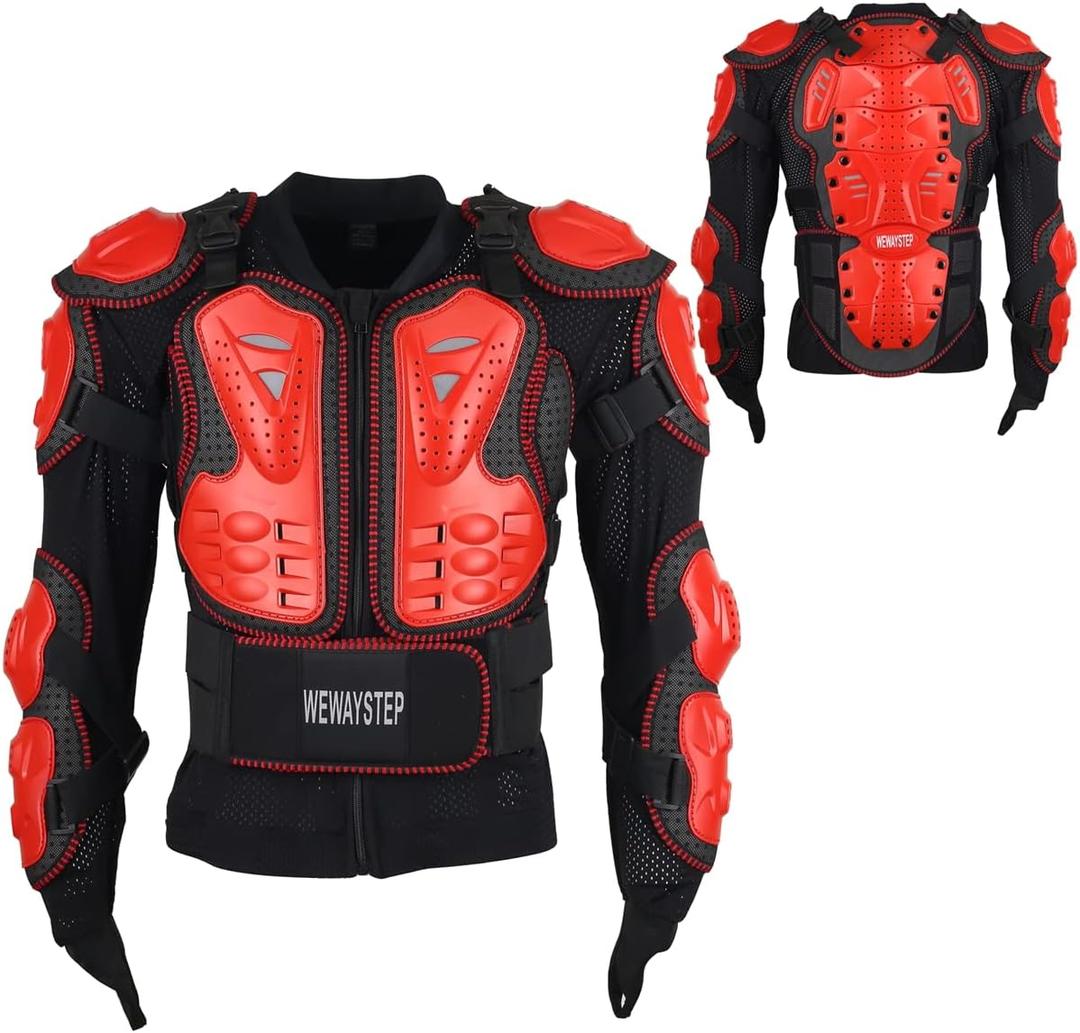 Motorcycle Protective Jacket Full Body Armor, Chest Spine Protection Dirt Bike Gear for Men Motocross MTB Racing (X-Large, Red)