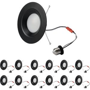 Premium Iron 6-Inch Retrofit LED Recessed Lighting - Dimmable 13.5W 1200LM LED Can Lights, 2700K-6000K Adjustable CRI80, 6inch 12P Black