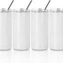 PYD Life Sublimation Blanks Kids Tumbler Skinny 16 OZ Straight Stainless Steel Coffee Cups with Lid and Metal Straw for Tumbler Heat Press Machine Sublimation Print 4 Pack (4 Count (Pack of 1))