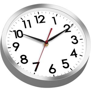 AKCISOT Atomic 12 Inch Wall Clock Analog Clocks for Indoor Kitchen, Battery Operated Clock for Bedroom Office Classroom Living Room(Silver)