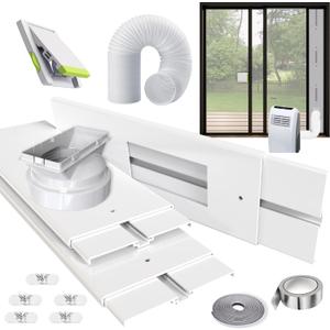 Aozzy 95"Portable AC Sliding Door Vent Kit with 5.9"AC Exhaust Hose,Security Lock & weather stripping,Universal 5.1/5.9"Coupler,Air Conditioner PVC Seal Plates Kit for Sliding Glass Door/Window