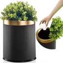 Yatmung Bathroom Trash Can with Lid - Office, Bedroom, Living Room, Entryways - Small Bathroom Garbage Can - Decorative Trash Bin (Faux Plant) - Hidden Waste Basket - 2.6 Gal, Black with Gold Edge