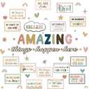 62 Pcs Classroom Boho Bulletin Board Decorations Amazing Things Happen Here Bulletin Board Positive Encouraging Paper Cutouts for Classroom School Elementary Home Office Wall Decor