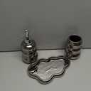 Silver Bathroom Accessory Set, 3-Piece Ceramic Bath Accessories Set with Tray, Lotion Dispenser, and Tumbler