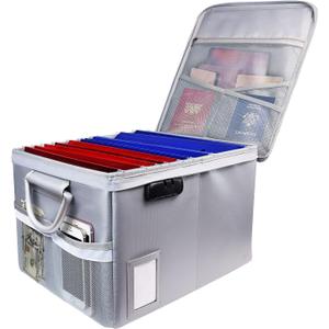 TOMKID Fireproof File Cabinet with Lock, Fireproof Document Organizer Collapsible File Box Filing Cabinet with Handle for Letter Legal Folder Certifications (Silver)