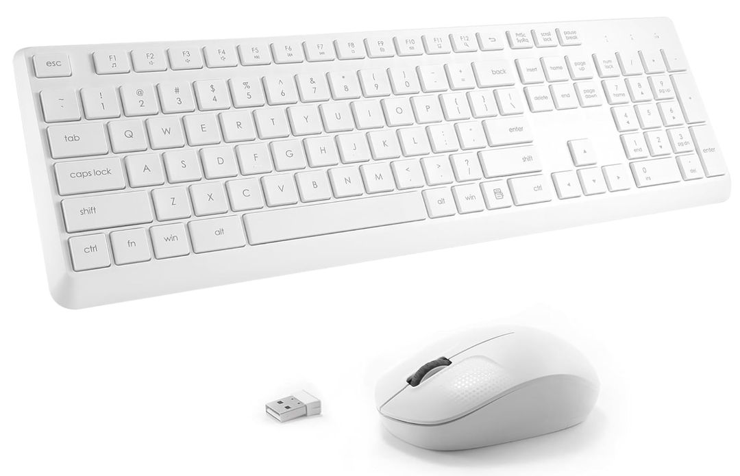 Wireless Keyboard and Mouse Combo for Windows, 2.4G FullSized External Cordless Computer Keyboard Mouse Combo for Laptop PC Desktop Chrome Mac, Number Pad 1600 DPI Silent Mouse USB Receiver (White)
